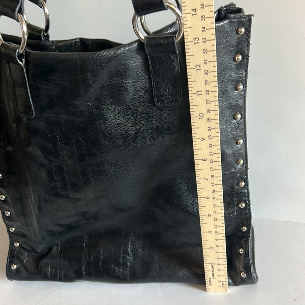 Black vegan studded handbag/purse/tote. Great for travel or laptop. Sassy! - Picture 8 of 11
